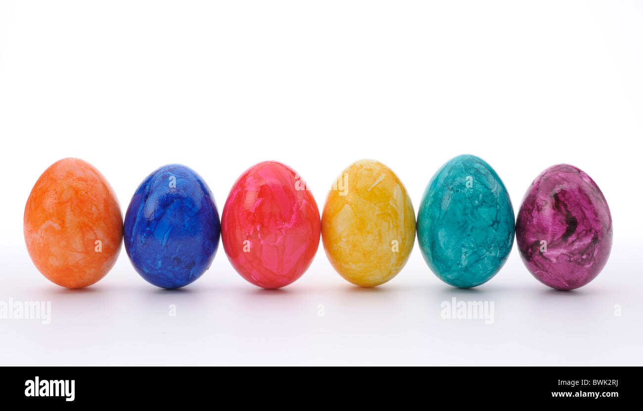 line of colored easter eggs isolated on white background Stock Photo ...