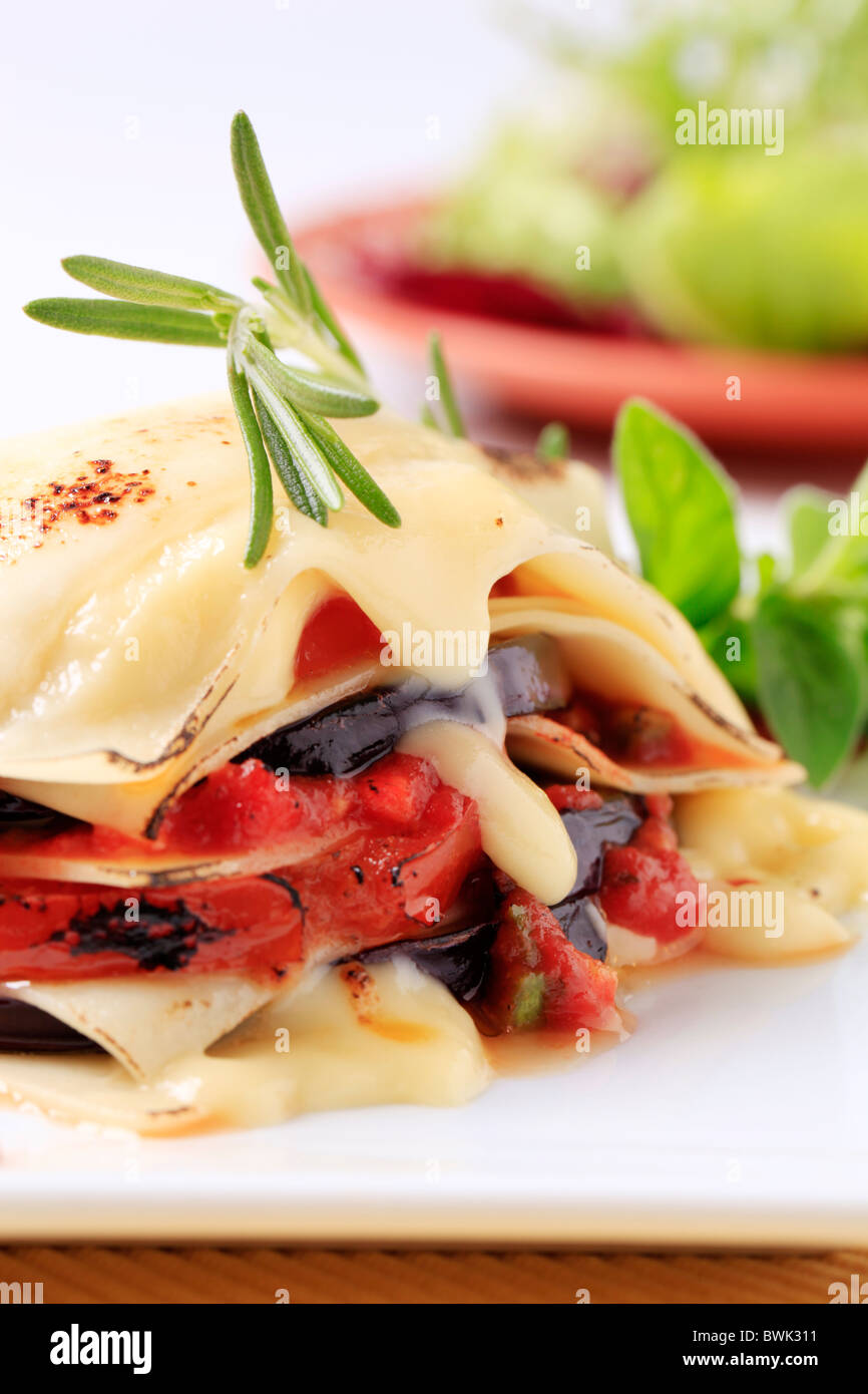 Tomato and aubergine lasagna Stock Photo
