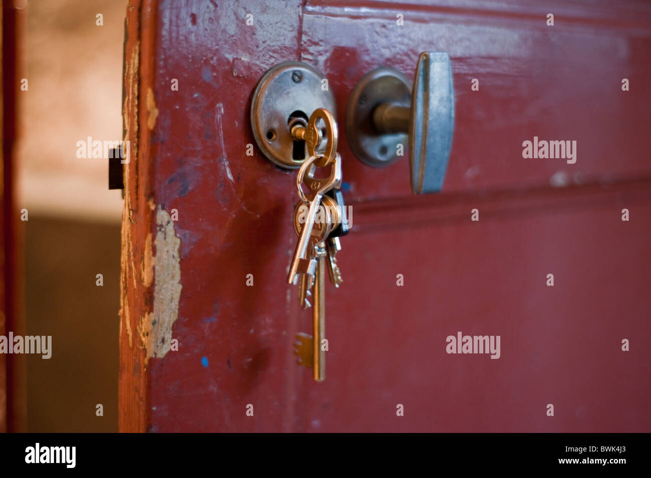 Paris, France,  Close up, Keys, in Old Door Lock Stock Photo