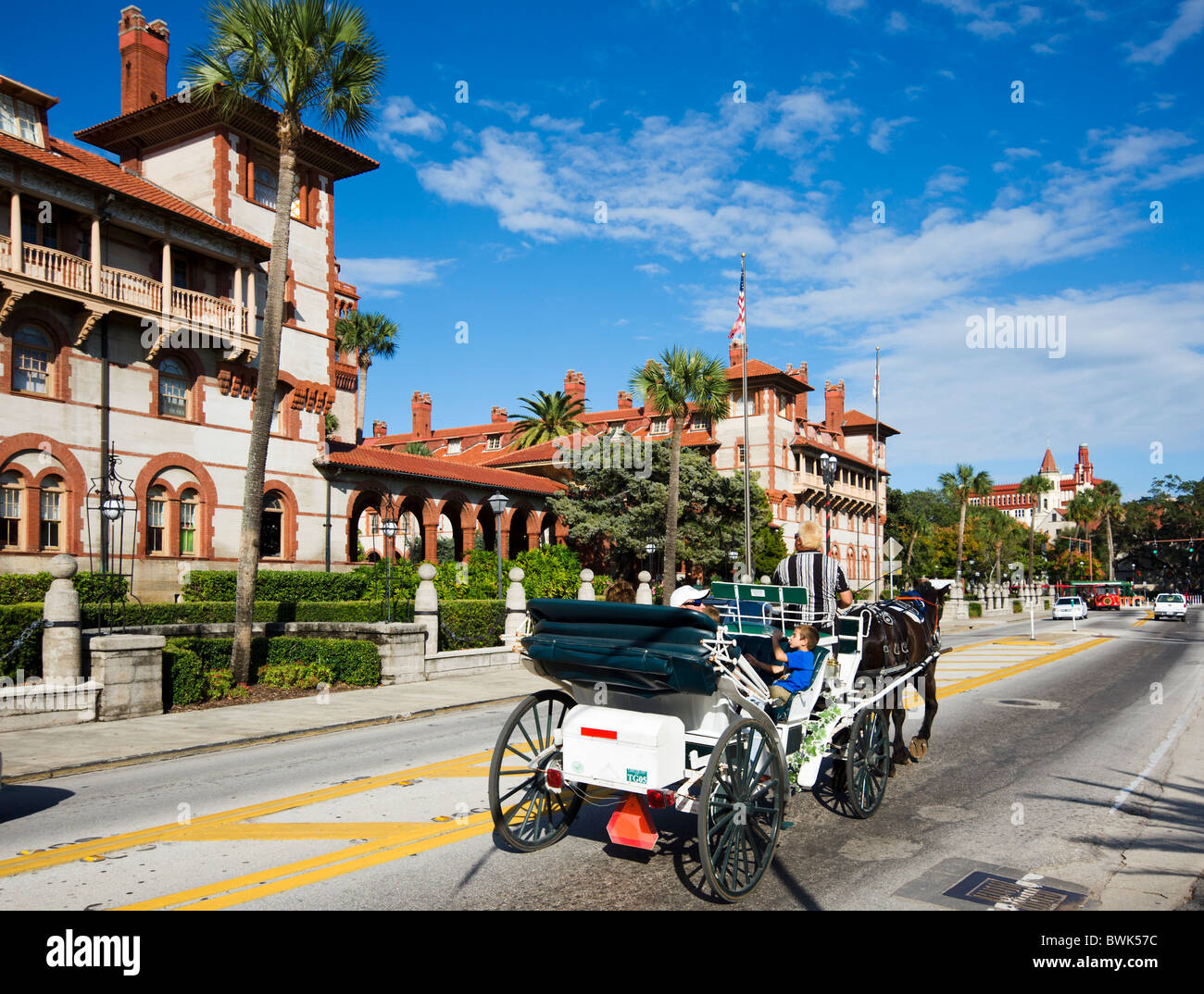 Horsedrawn carriage ride in front of Flagler College, St Augustine, Florida, USA Stock Photo