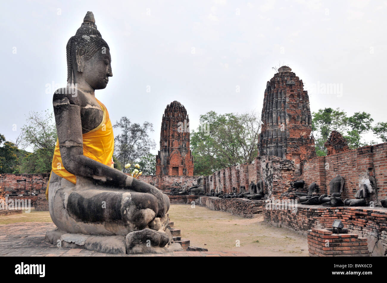 Big Buddha statue at Wat Mahathat temple, old kingdomtown Ayutthaya, Thailand, Asia Stock Photo