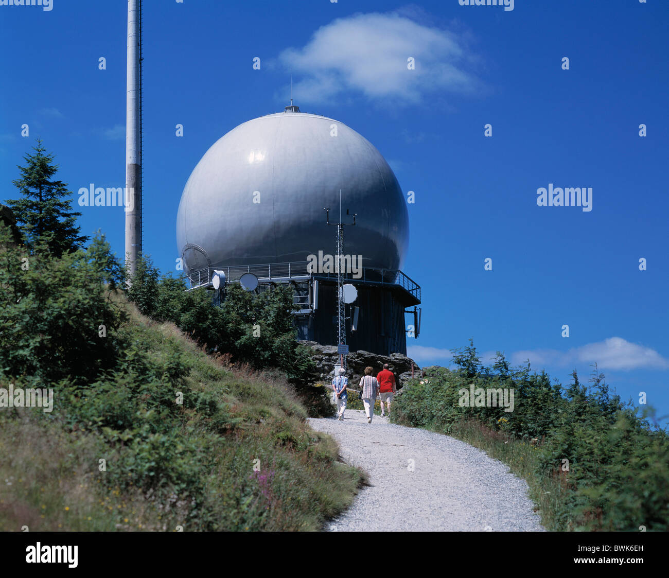 Grosser Arber mountaintop rock scenery radar station radar station hiker tourist Bayrisch Eisenstein nature r Stock Photo