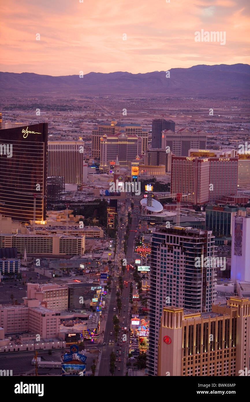 USA America United States North America Nevada Las Vegas overview town city mood dusk twilight blocks of f Stock Photo