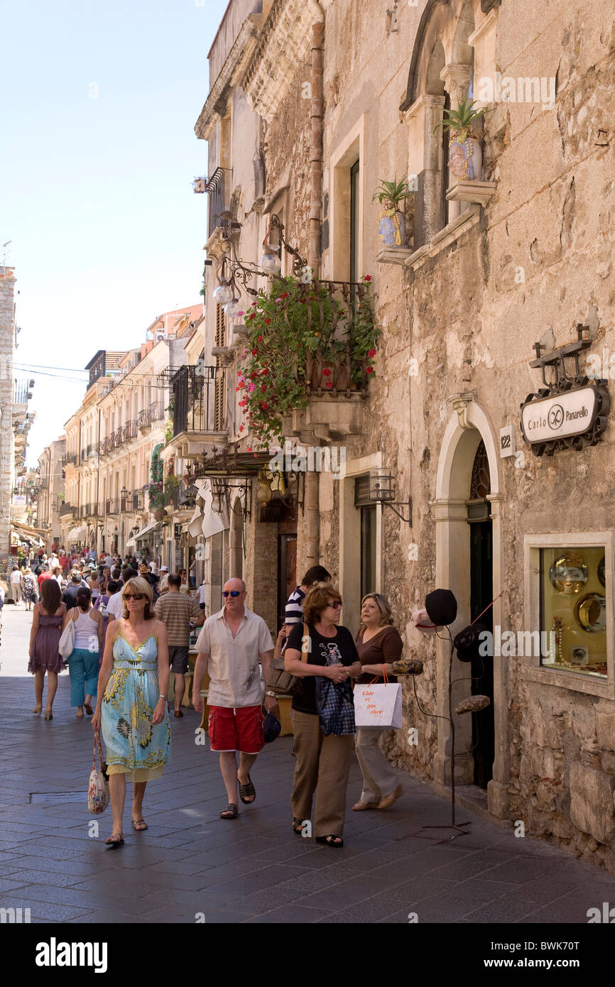 Main street, Corso Umberto, shopping mile, Taormina, province of Messina, Sicily, Italy, Europe Stock Photo