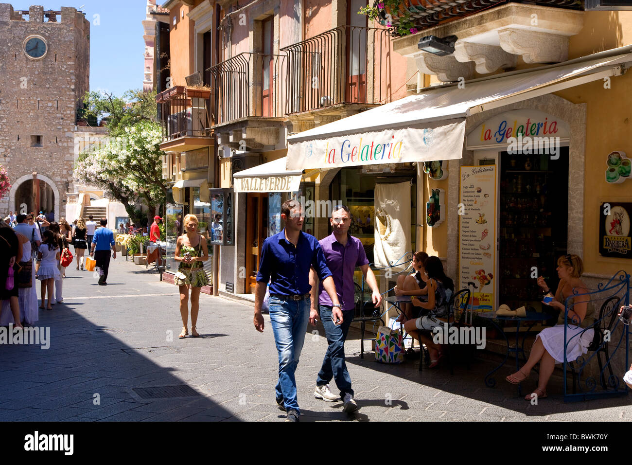 Main street, Corso Umberto, shopping mile, Taormina, province of Messina, Sicily, Italy, Europe Stock Photo