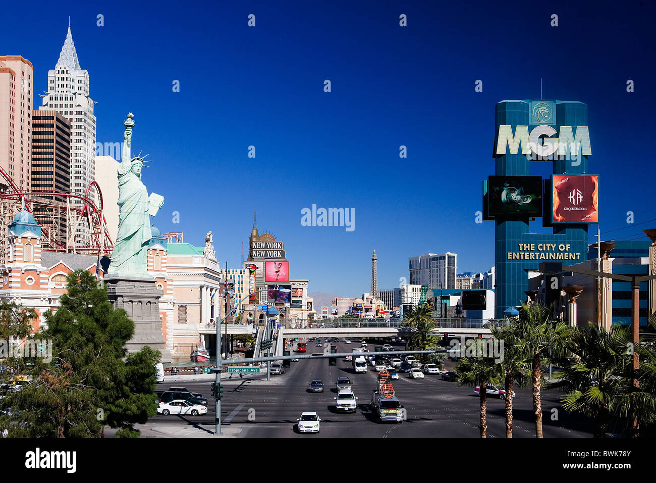 USA America United States North America Nevada Las Vegas town city Strip street casinos New York MGM repl Stock Photo
