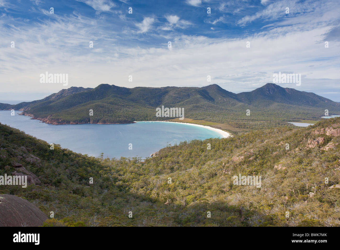 Sparkling white sands of Wineglass Bay in National Park Coles