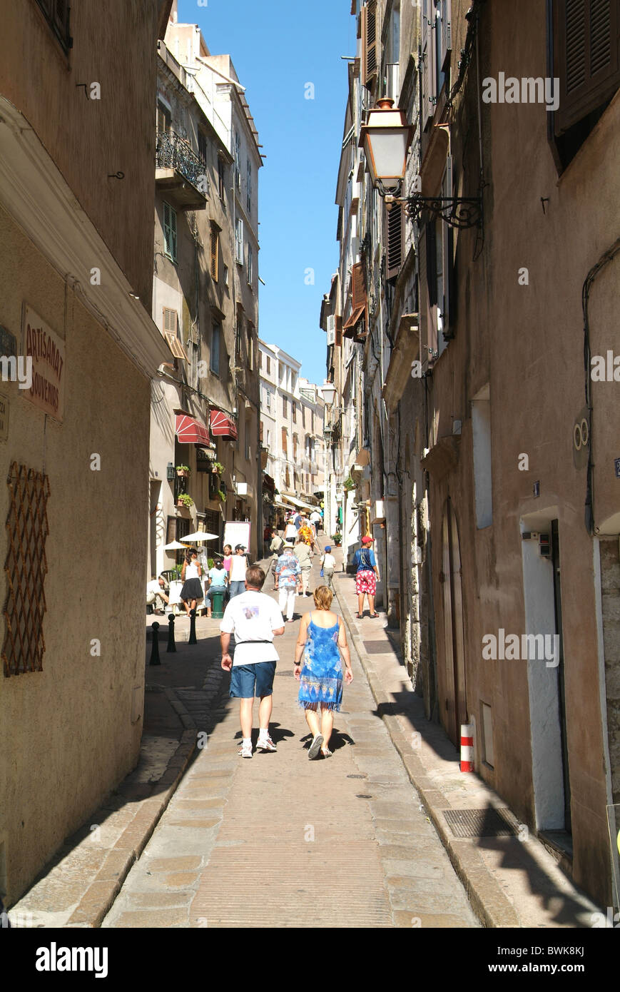 Corsica Bonifacio stronghold Old Town lane tourist France Europe Stock Photo