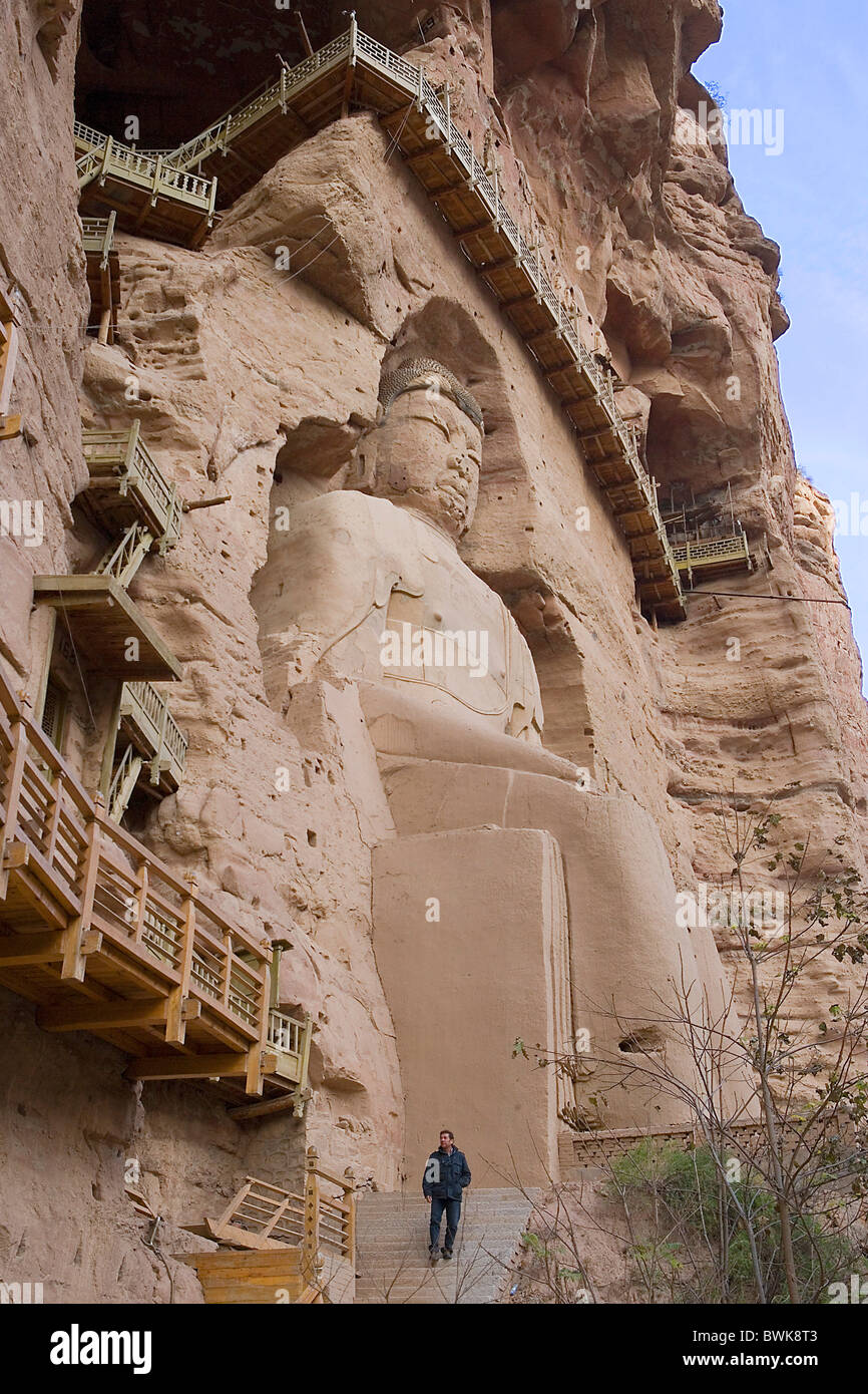 China Asia Silk Road province Gansu Bingling Si temple grottos caves Maitreya Buddha culture historical Bud Stock Photo
