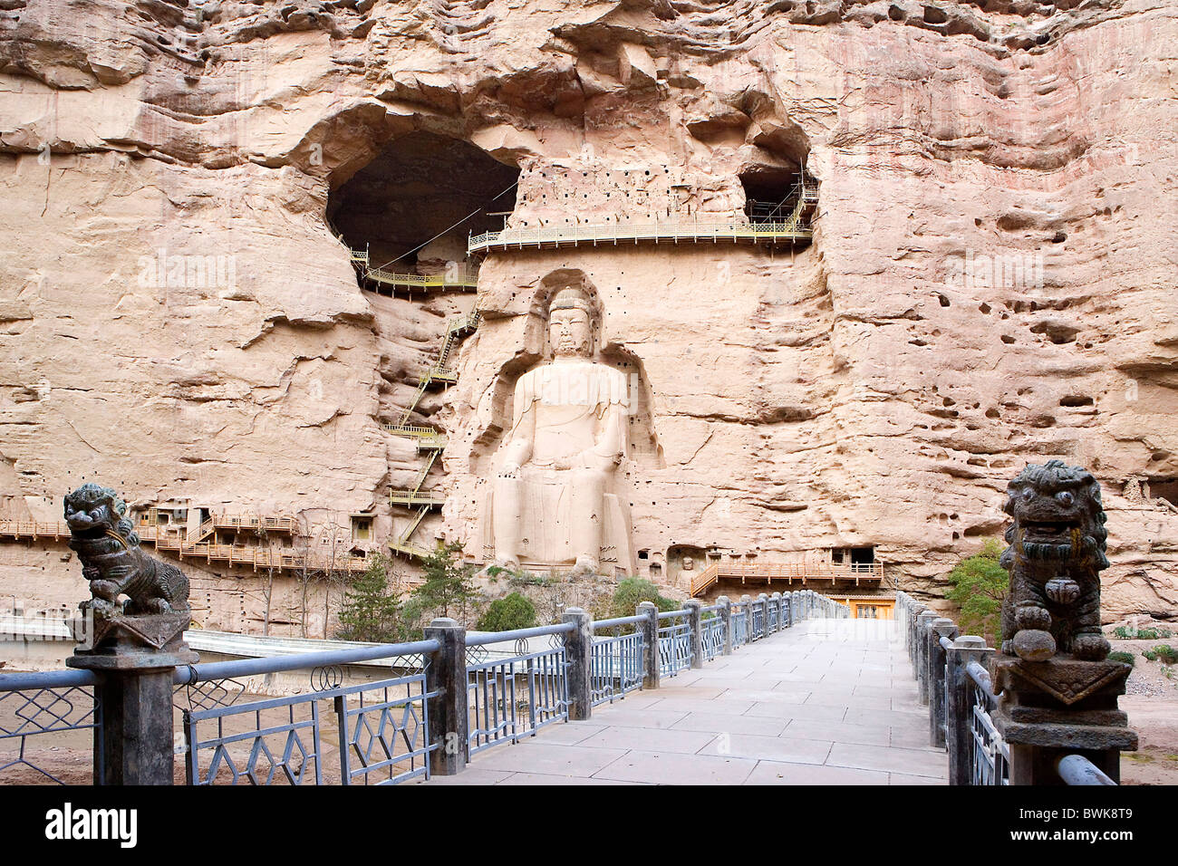 China Asia Silk Road province Gansu Bingling Si temple grottos caves Maitreya Buddha culture historical Bud Stock Photo