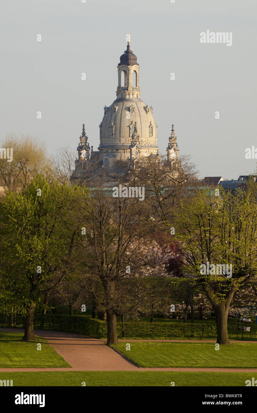 View from the park of the Japanisches Palais towards the Frauenkirche, Church of our Lady, Dresden, Saxony, Germany Stock Photo