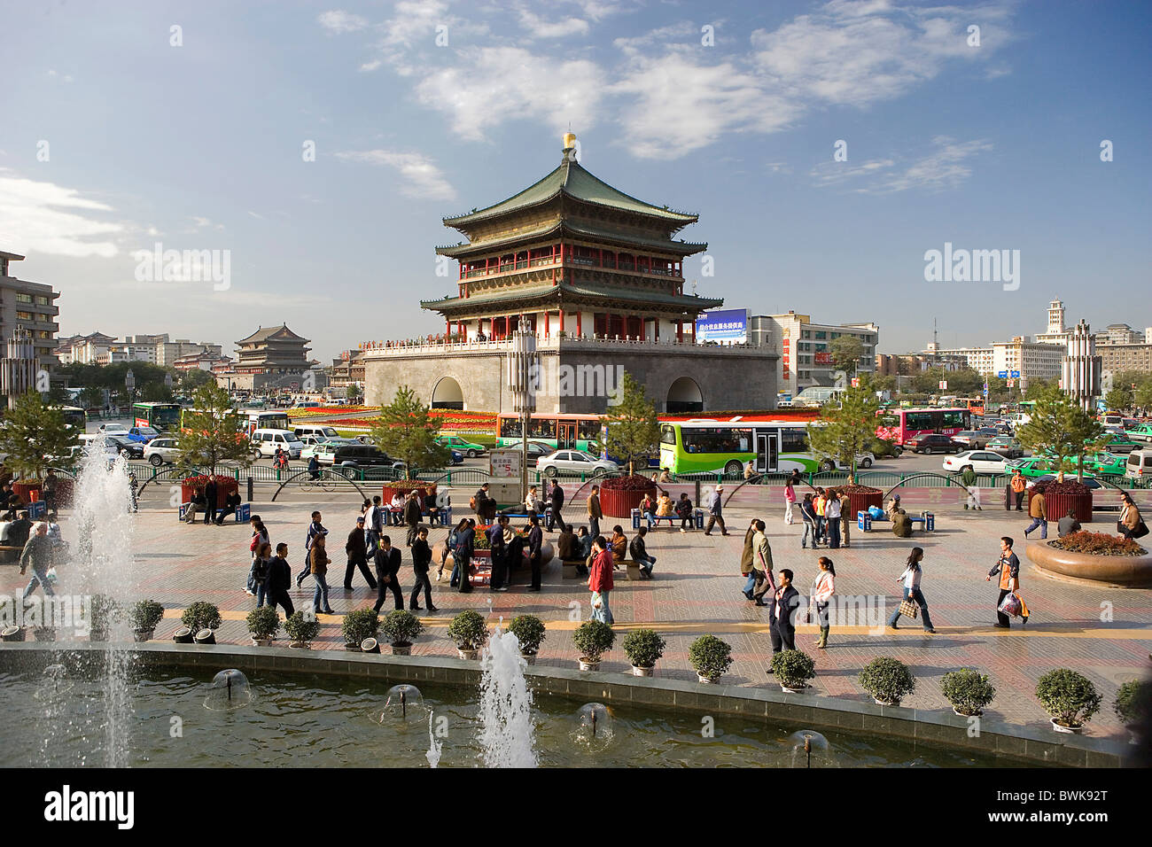 China Asia Silk Road province Shaanxi Xian Xi'an town city bell tower belfry place space person historica Stock Photo