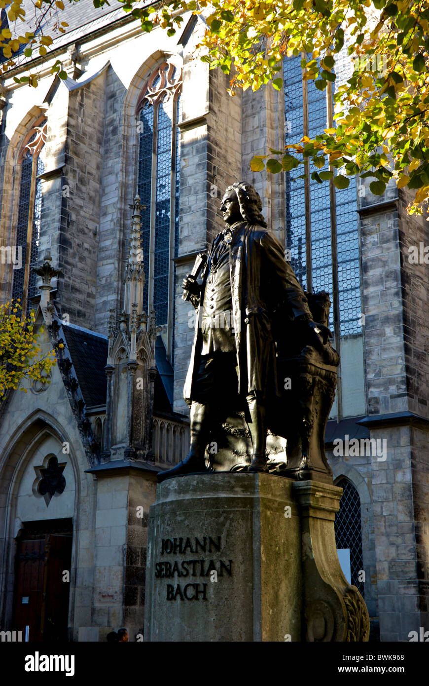 Bronze statue of Johann Sebastian Bach in Church of Saint Thomas (Thomaskirche) courtyard Leipzig old city Stock Photo