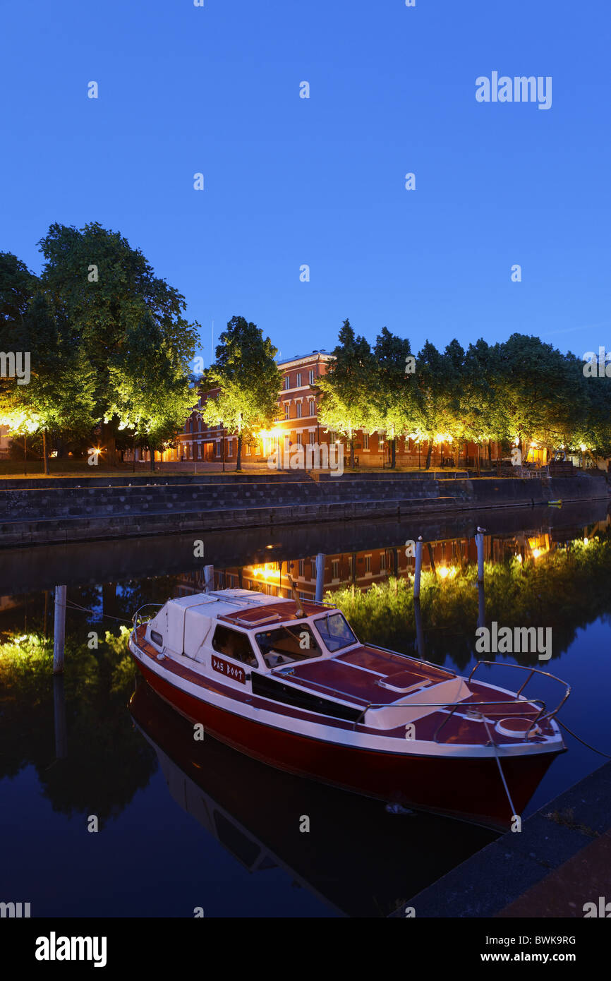 Along the Aurajoki river in the evening light, Turku, Finland Stock Photo