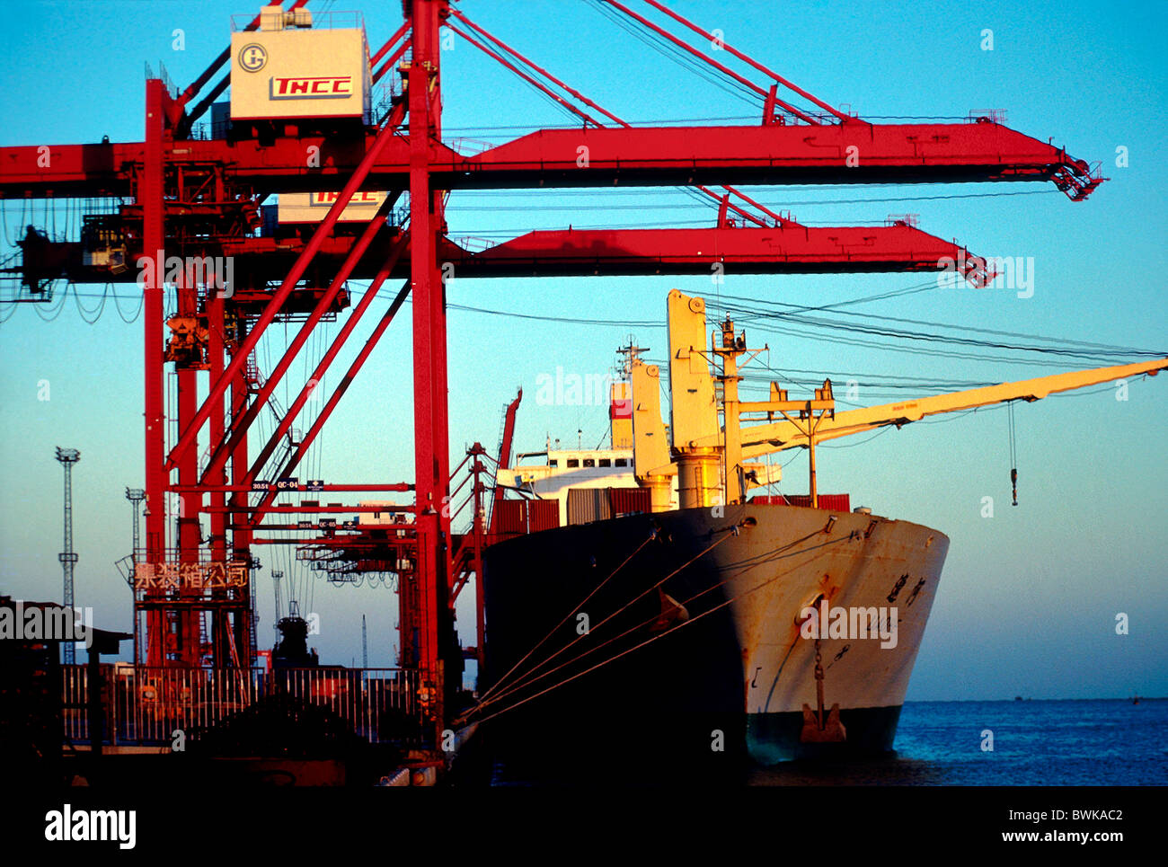Asia China Tianjin Xingang harbour port freight harbour industry freight  container ship Stock Photo - Alamy