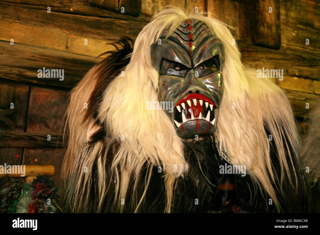 mask costume custom national custom disguising fancy dress carnival Roitschaggata carnival wooden masks Roit Stock Photo
