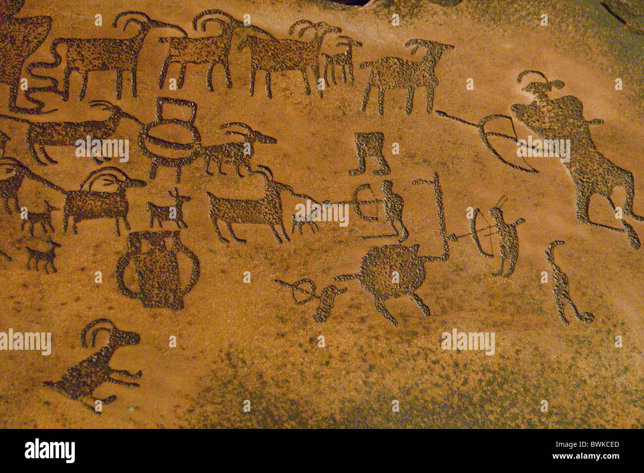 Petroglyphen rock paintings symbols natives simulation Replica Prehistoric museum Price Utah USA Stock Photo
