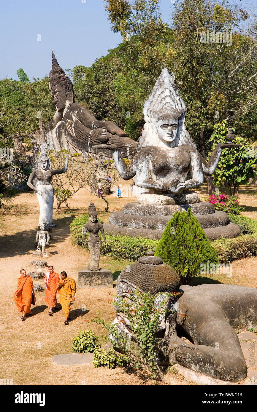 Laos Asia Vientiane town city Buddha park recumbent lie lying Buddha Outside sculptures statues historical Stock Photo