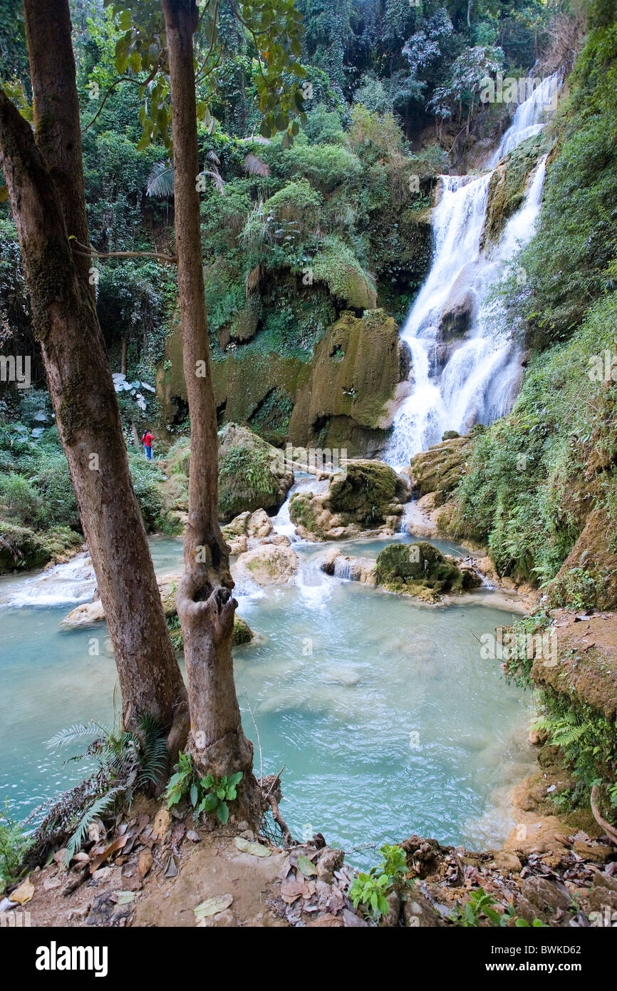 Laos Asia Luang Prabang Tat Kuang Si waterfalls waterfall tourist Stock Photo
