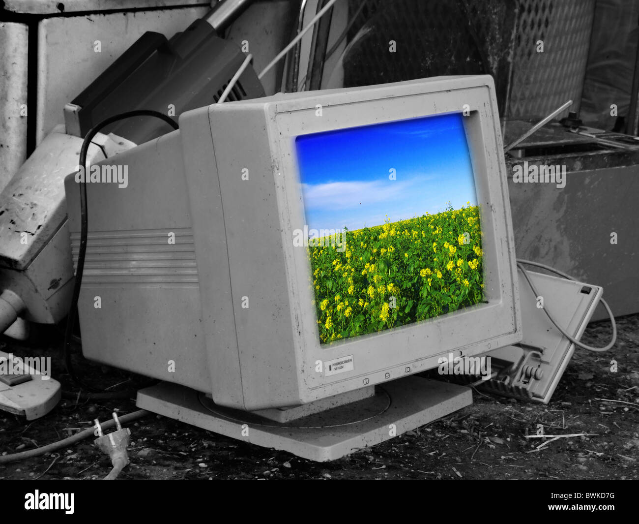 color reinbringen monitor exception bright black and white colorfully computer electric scrap metal Stock Photo