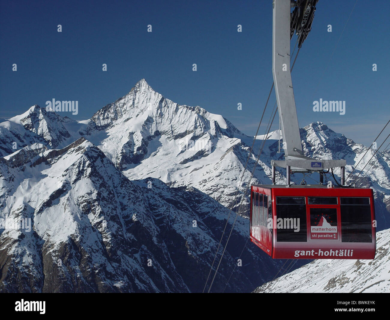 Weisshorn cable railway Gant-Hohtalli aerial cable railway railway Switzerland Europe canton Valais mountains Stock Photo
