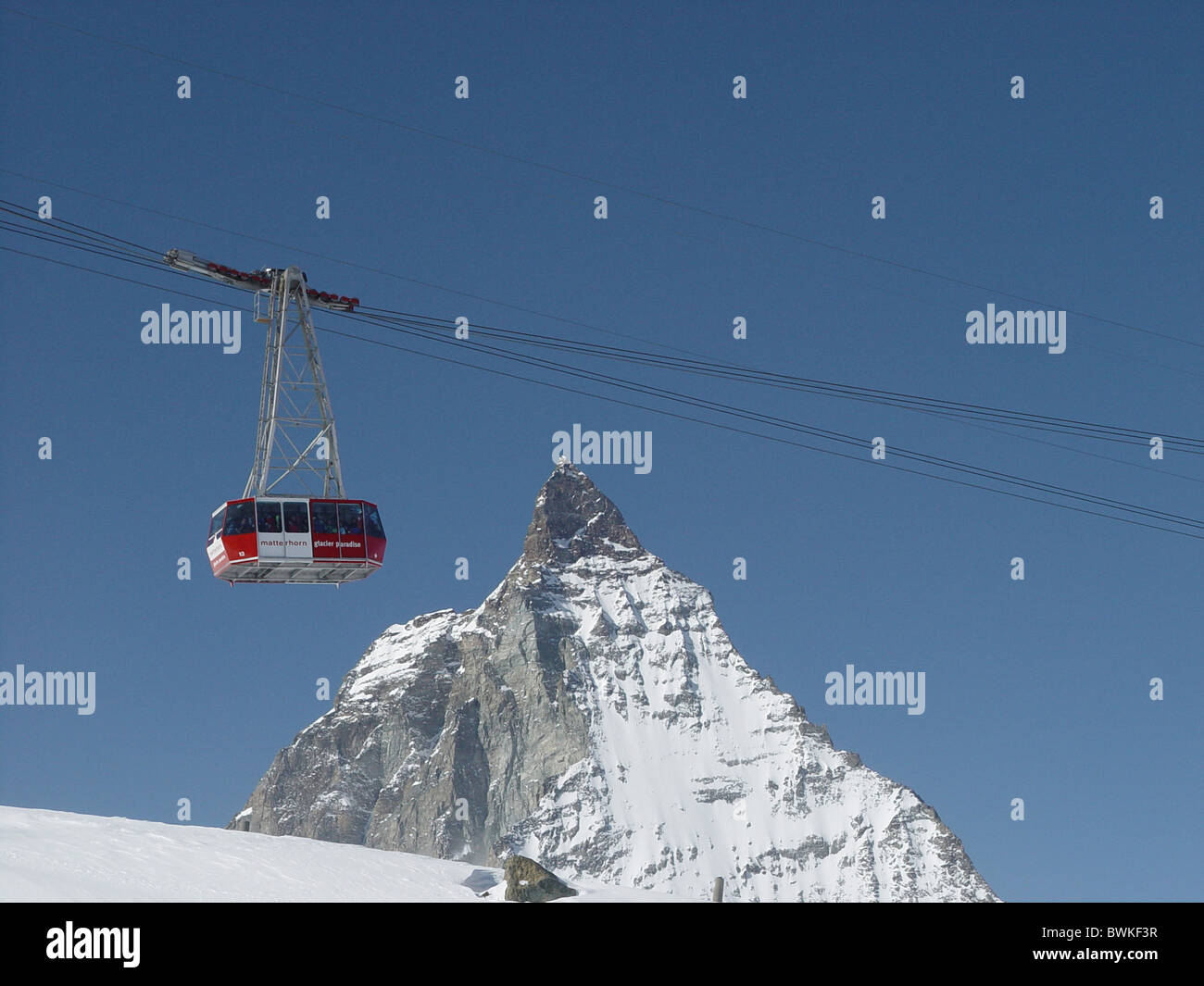 aerial cable railway transport cable railway Kleinmatterhorn Matterhorn Switzerland Europe canton Valais mount Stock Photo
