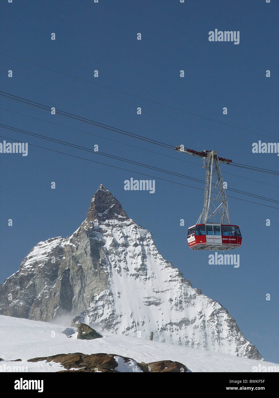 aerial cable railway transport cable railway Kleinmatterhorn Matterhorn Switzerland Europe canton Valais mount Stock Photo