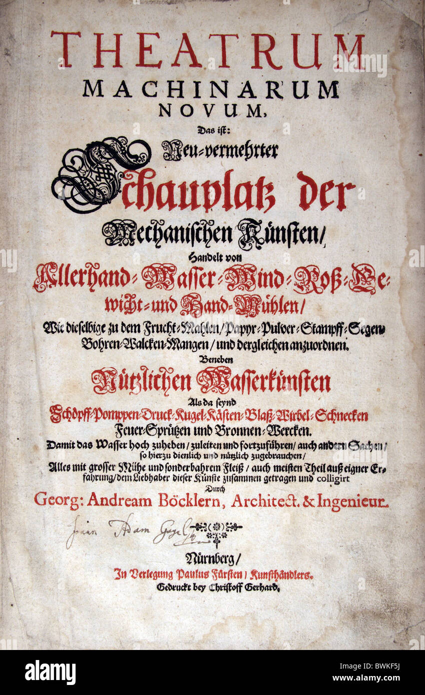 Frontispiece of Theatrum Machinarum Novum 1661 by Andreas Böckler