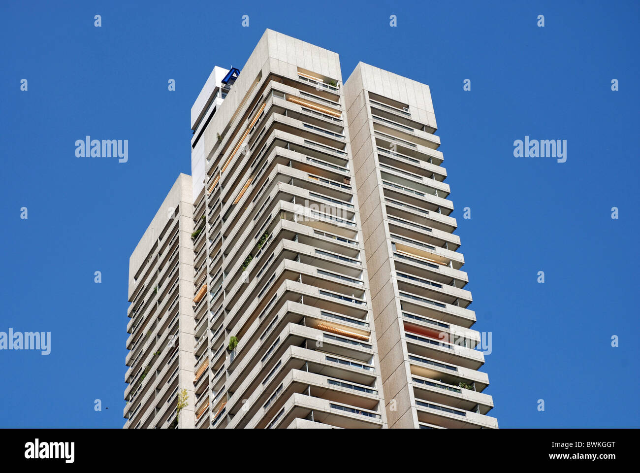 Cologne Colonia highrise towerblock multistory Germany Europe residential block apartments floors living sk Stock Photo
