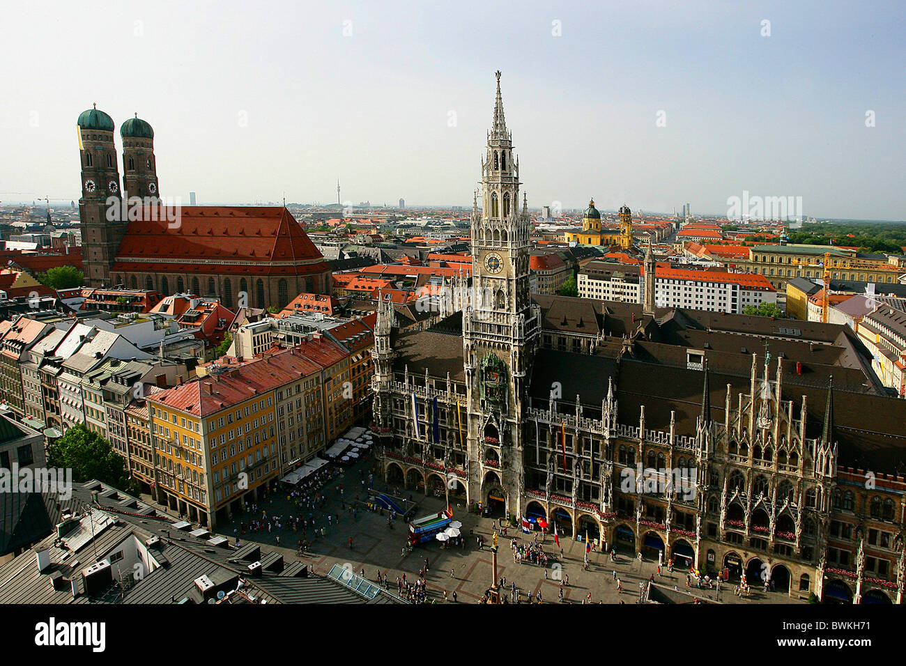 Germany Europe Bavaria Munich Marienplatz overview new city hall Church of Our Lady Stock Photo