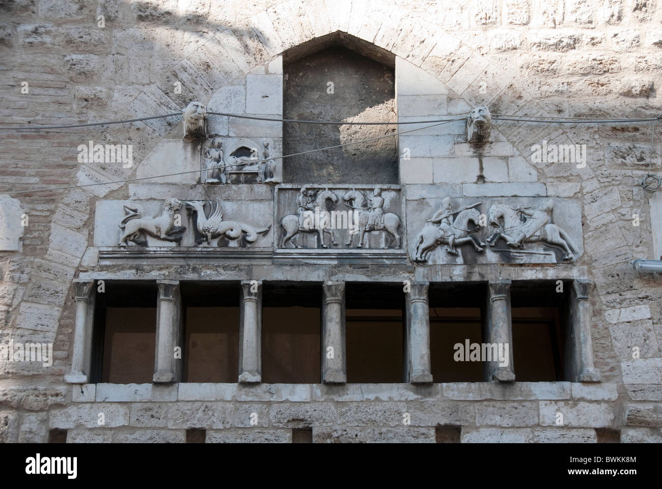 Ancient Façade of the Communal Palace, Palazzo Comunale, Narni, Umbria, Italy Stock Photo