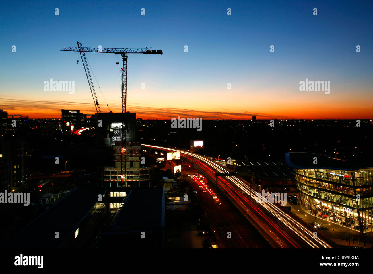 View west along the elevated section of the M4 at Brentford, London, UK Stock Photo