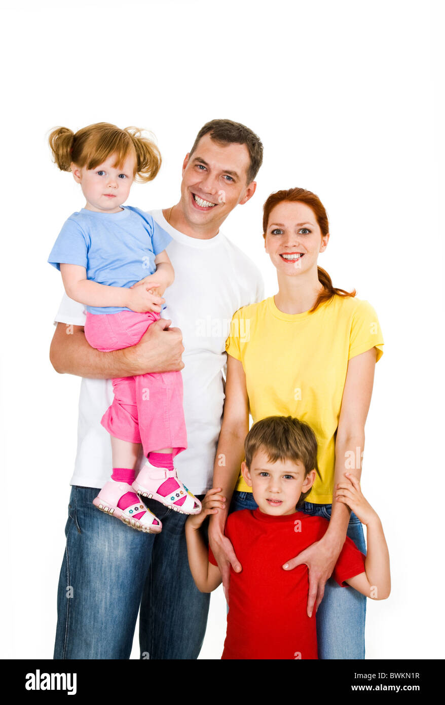 Portrait of happy family isolated on a white background Stock Photo