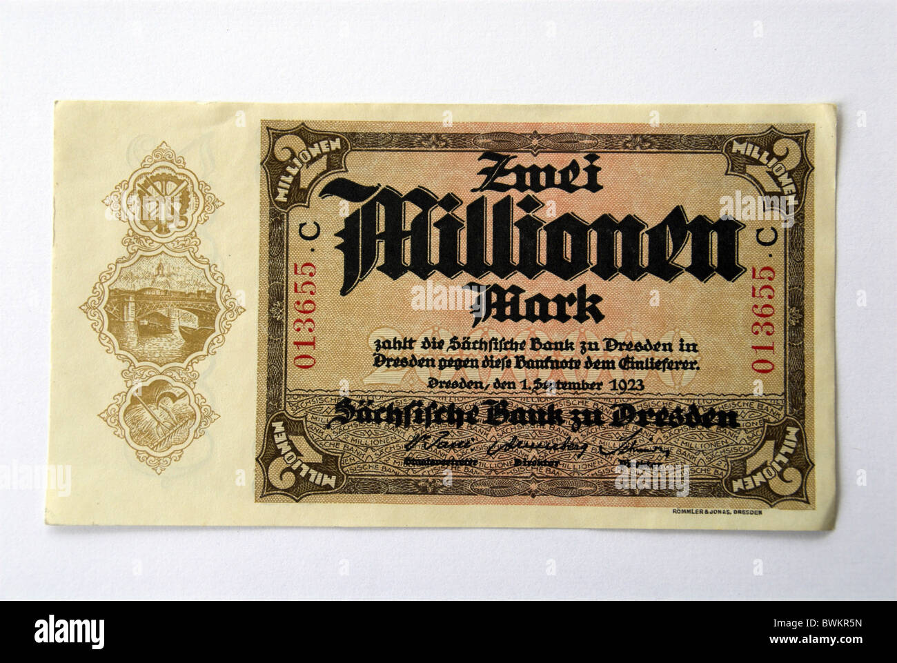 emergency money in 1923 inflation Germany Europe Weimar republic money bank note bill bank note bill histor Stock Photo
