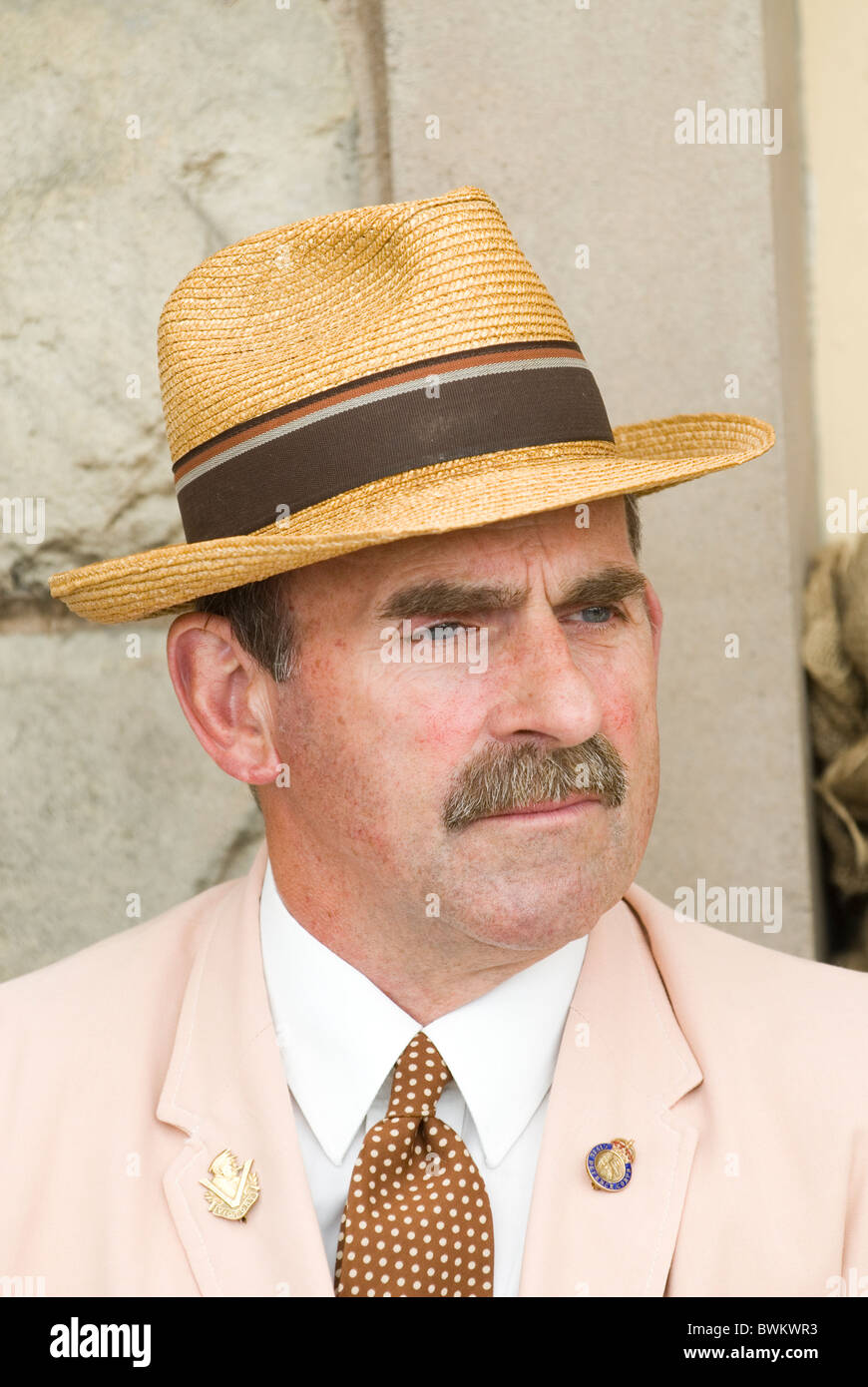 Portrait of British man dressed in 1940s style suit Ramsbottom UK Stock Photo