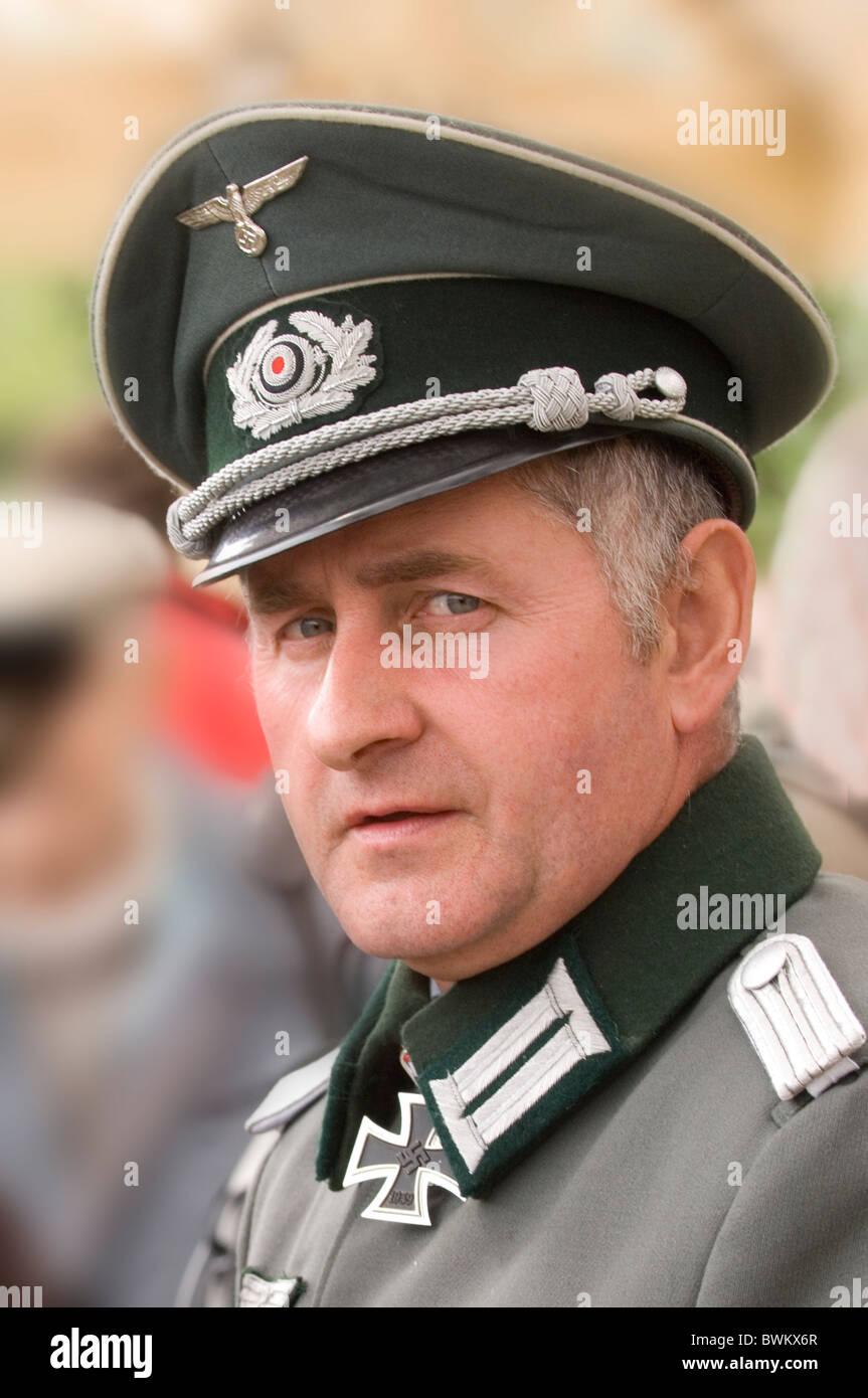 Reenactment of world war two , Man in German Nazi officer uniform Ramsbottom UK Stock Photo