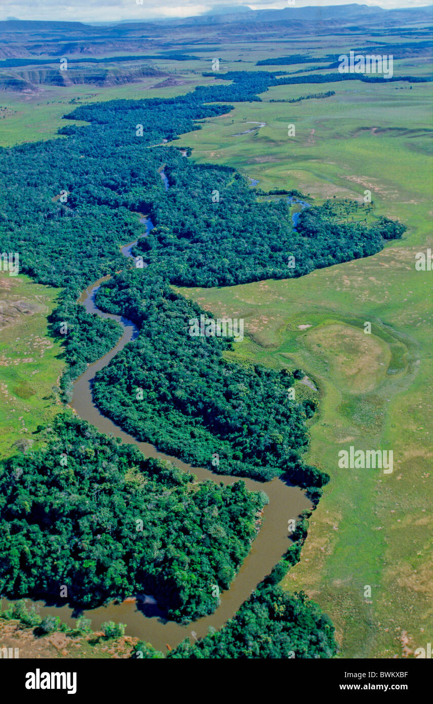 Deforestation Venezuela South America Gallery Forest River Meander Canaima national park Guayana South Americ Stock Photo
