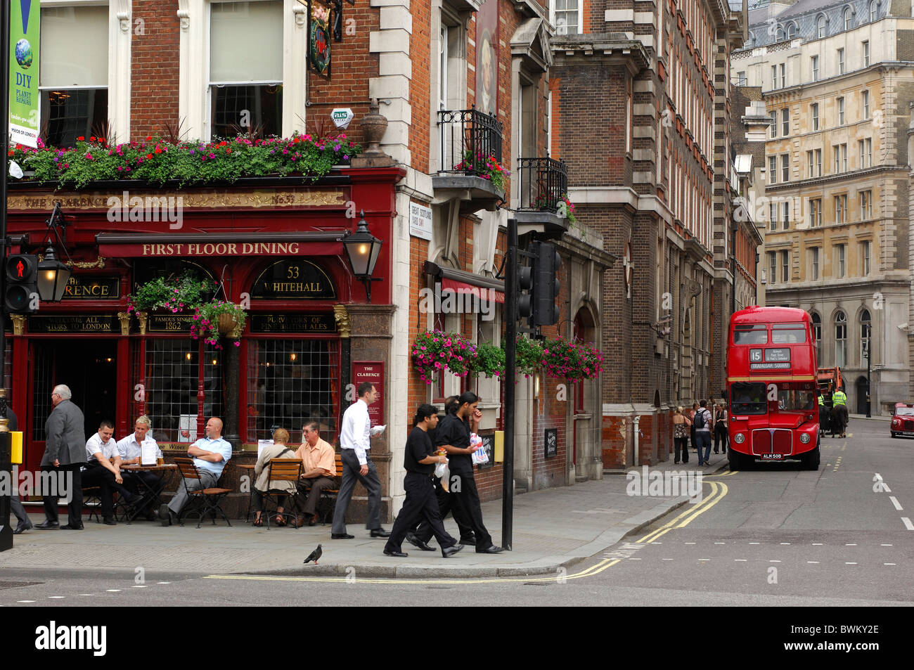 UK London Clarence Pub Whitehall Strand Great Britain Europe England street life traffic city town people Stock Photo