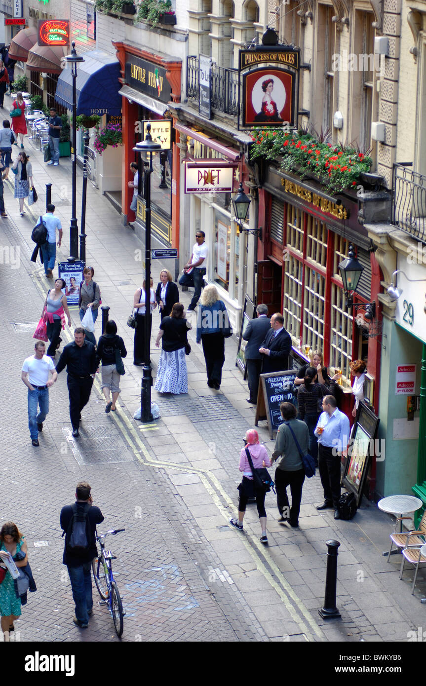 UK London Villiers Street Strand Great Britain Europe England overview high angle people pedestrians shops Stock Photo