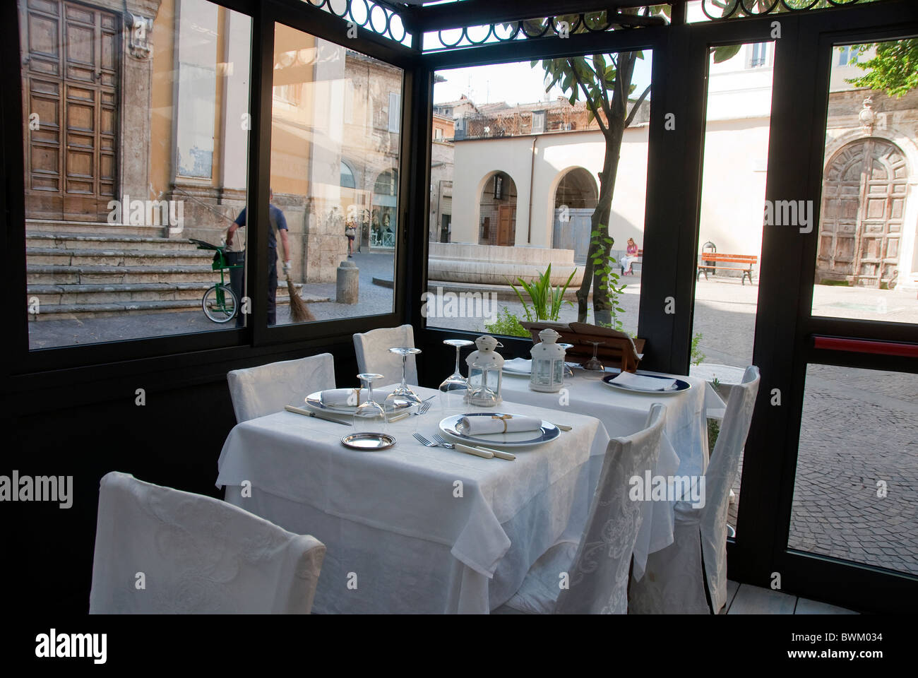 Restaurant in Piazza San Rufo, The centre of Italy in Rieti, Lazio Stock Photo