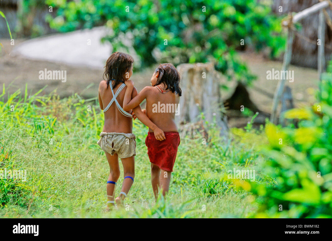 Venezuela South America Indios Yanomami Ironavi Tribe Indigenous people Indians Native Natives Two Girls Chil Stock Photo