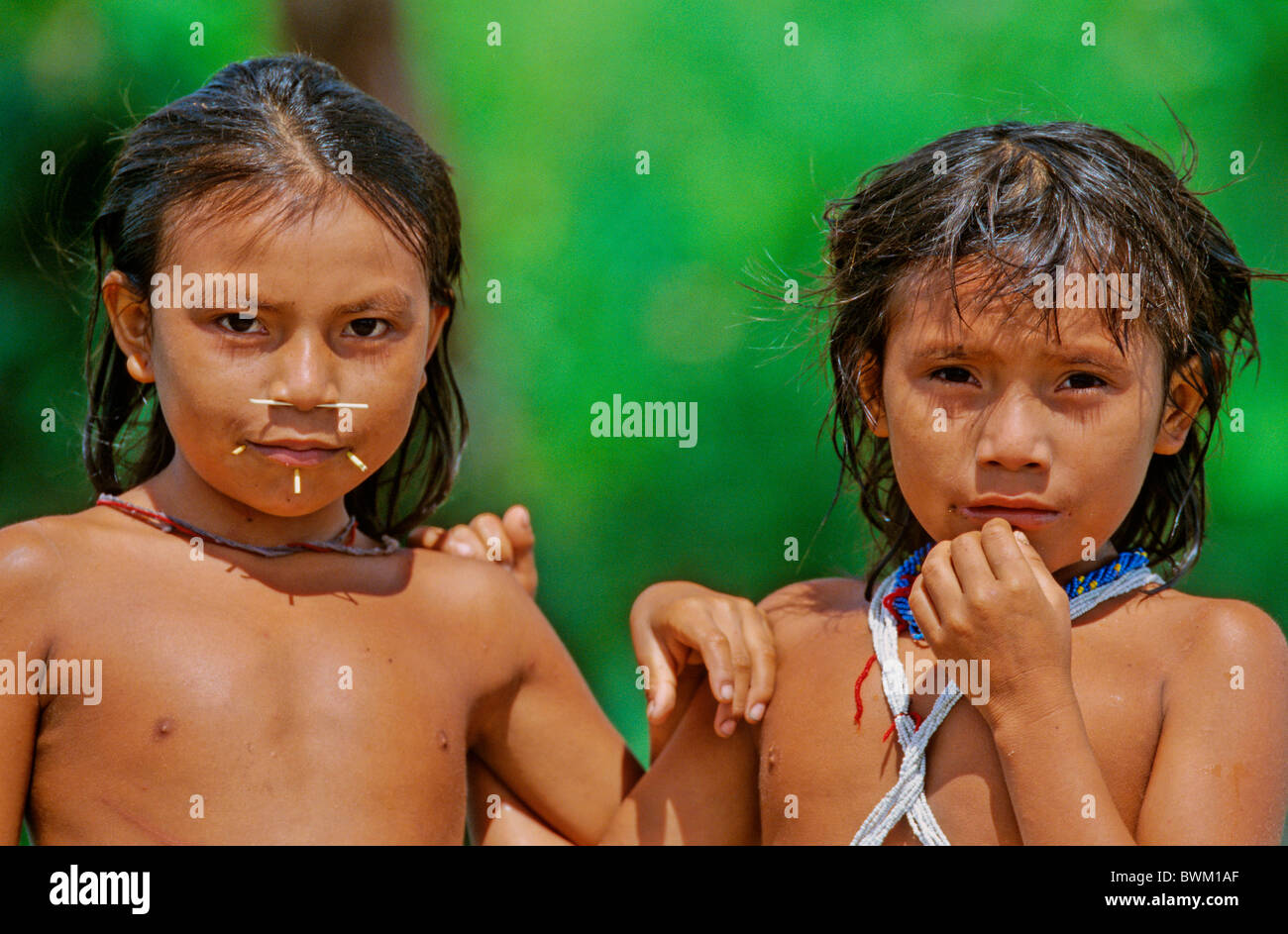 Venezuela South America Indios Yanomami Ironavi Tribe Indigenous people Indians Native Natives Girls Portrait Stock Photo