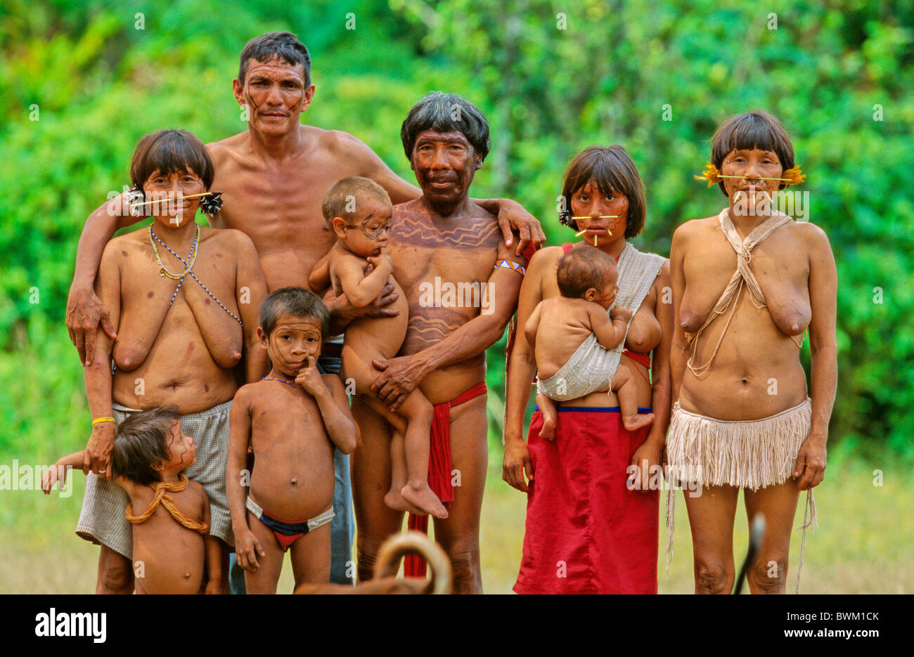 Venezuela South America Indios Yanomami Cavaroa Tribe Indigenous people Indians Native Natives Family Portrai Stock Photo