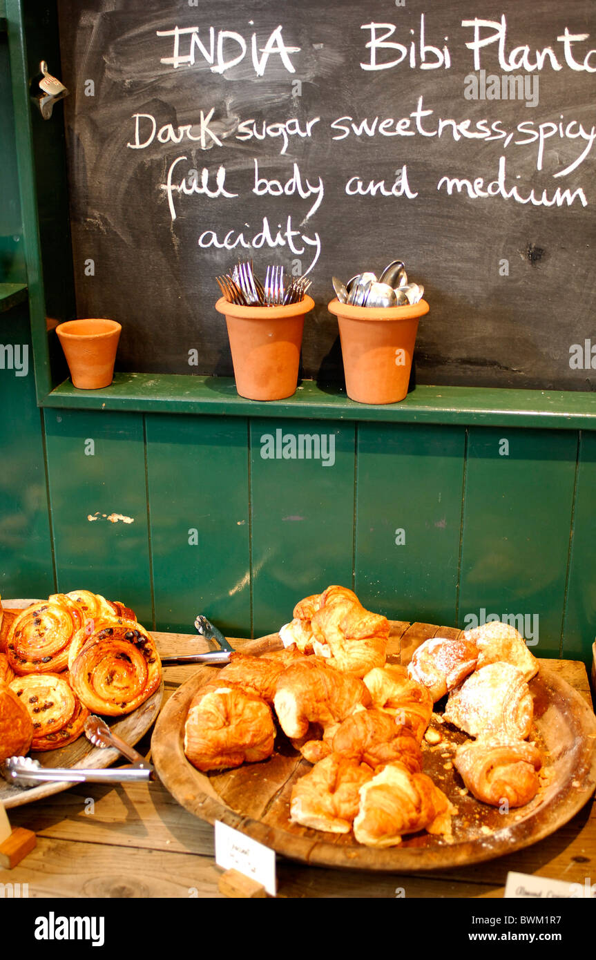 UK London Monmouth Coffee Company Borough Market Southwark Great Britain Europe England pastries bread crois Stock Photo