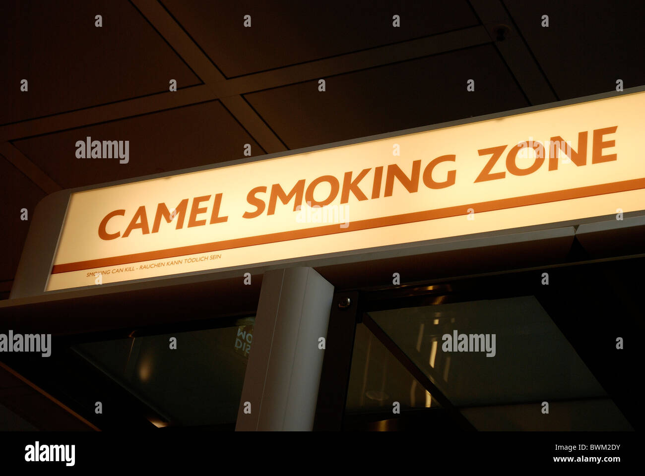 smoking room for camels Munich airport Germany Stock Photo