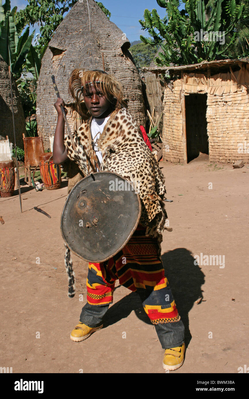 Male Maasai in traditional Shuka clothing with spear, Tsavo West