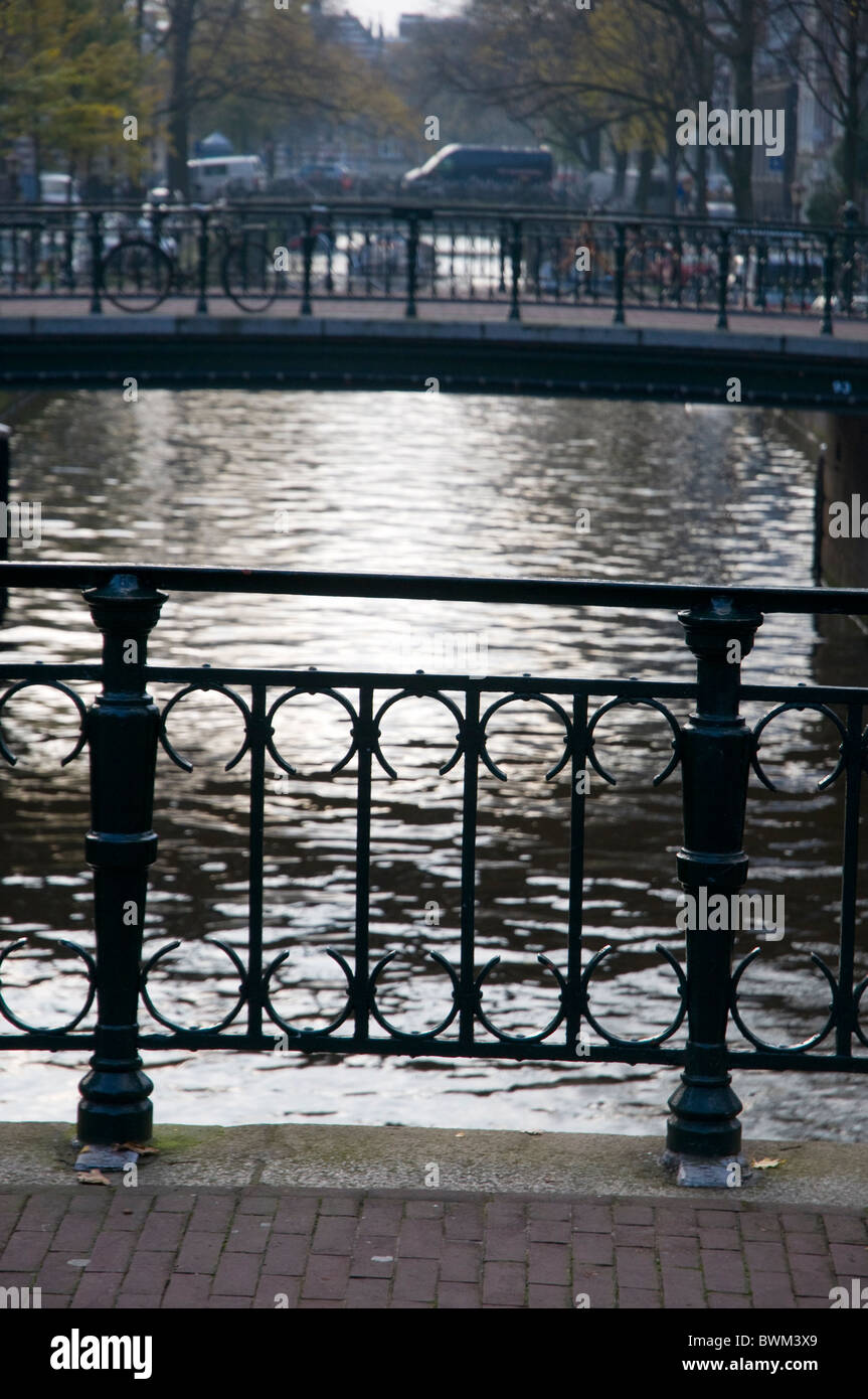 Canal Railing canal bridges with details of railings, Amsterdam, Holland Stock Photo ...