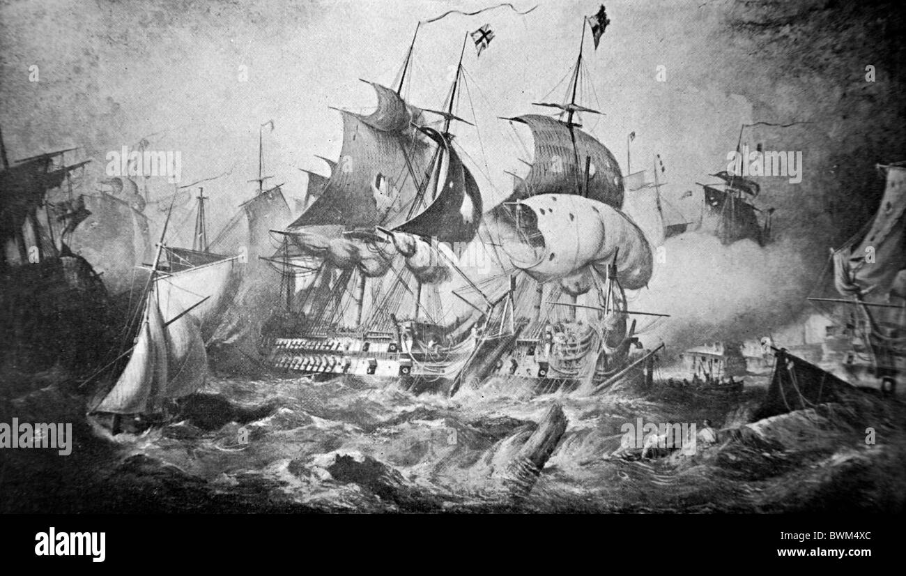 Black and White Illustration; Battle of St Vincent 1797 Stock Photo