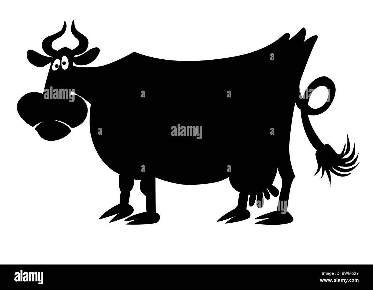 vector silhouette of the cow on white background Stock Photo - Alamy