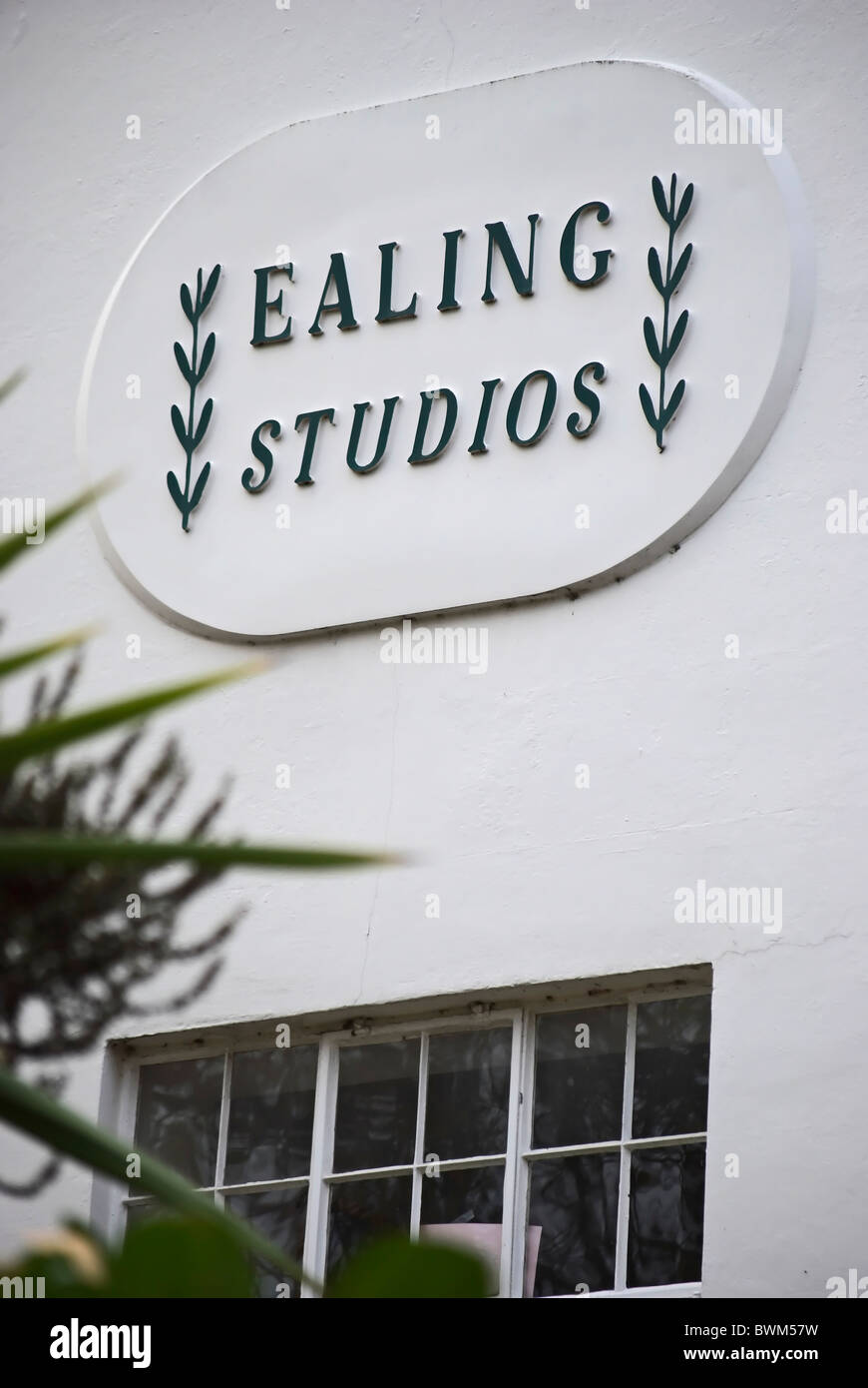 ealing studios logo on a bulding of the film studios in ealing, west